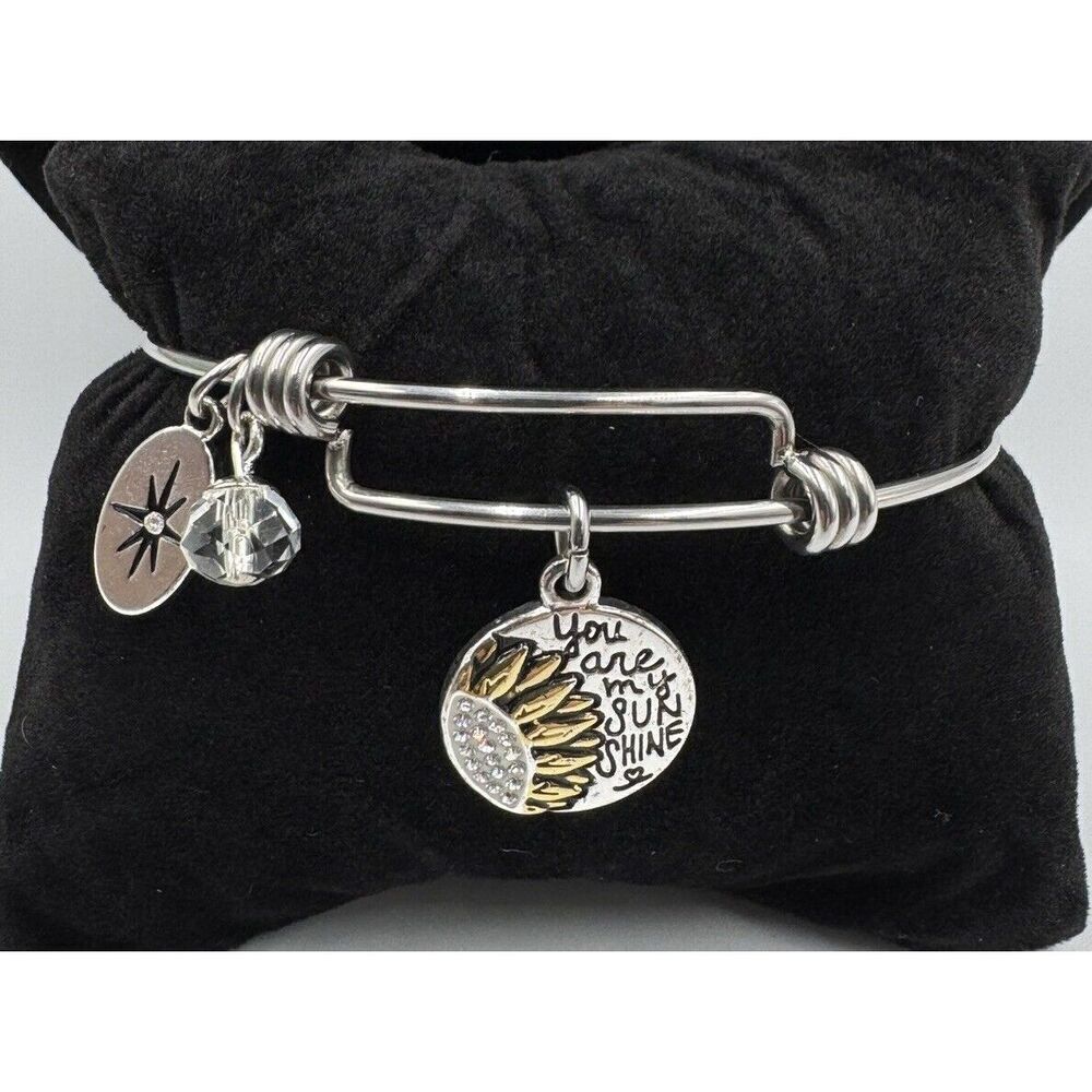 Unwritten Happiness You Are My Sunshine Crystal Sunflower Silver Plated Bracelet